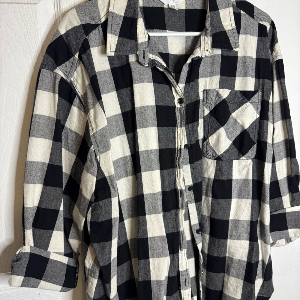 Black and White Plaid Button-Up Shirt